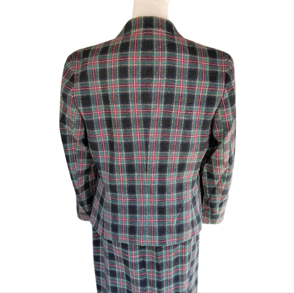 Pendleton Authentic Black Stewart Tartan Plaid Blazer Skirt Wool Suit Set Size 8 - Picture 6 of 14